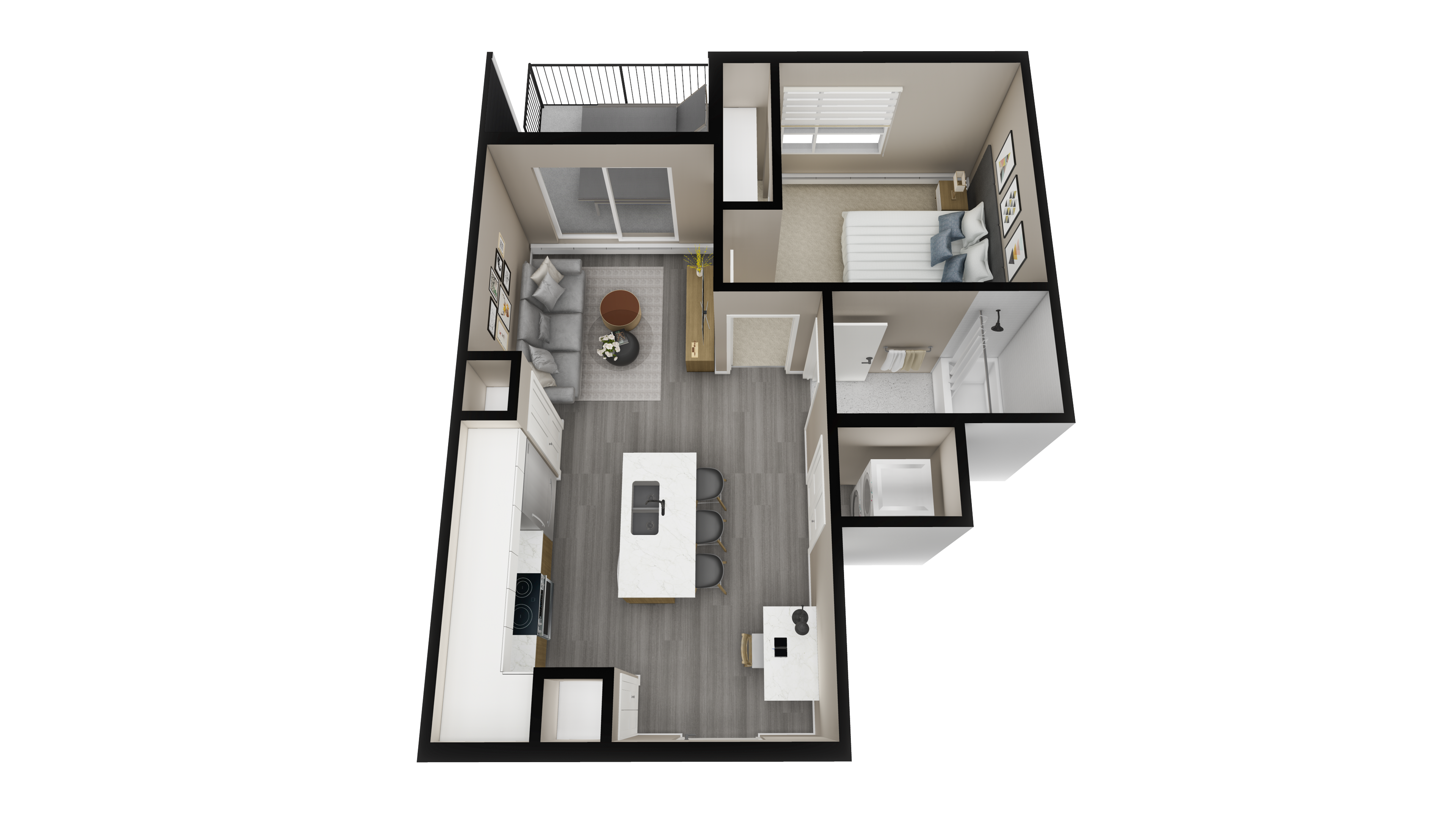 Castello 1 Bed + 1 Bath 3D unit view