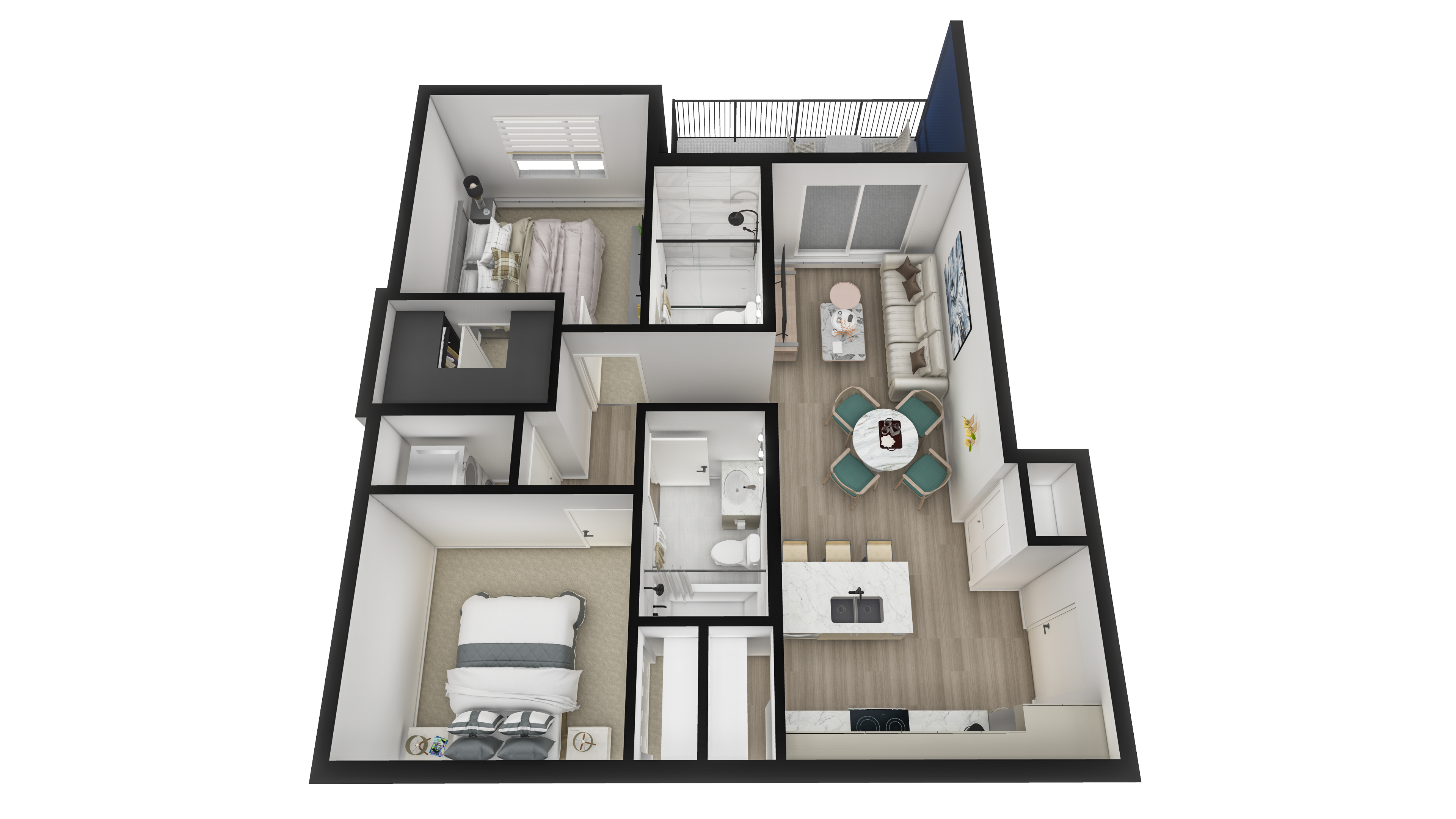 Castello 2 Bed + 1 Bath 3D unit view