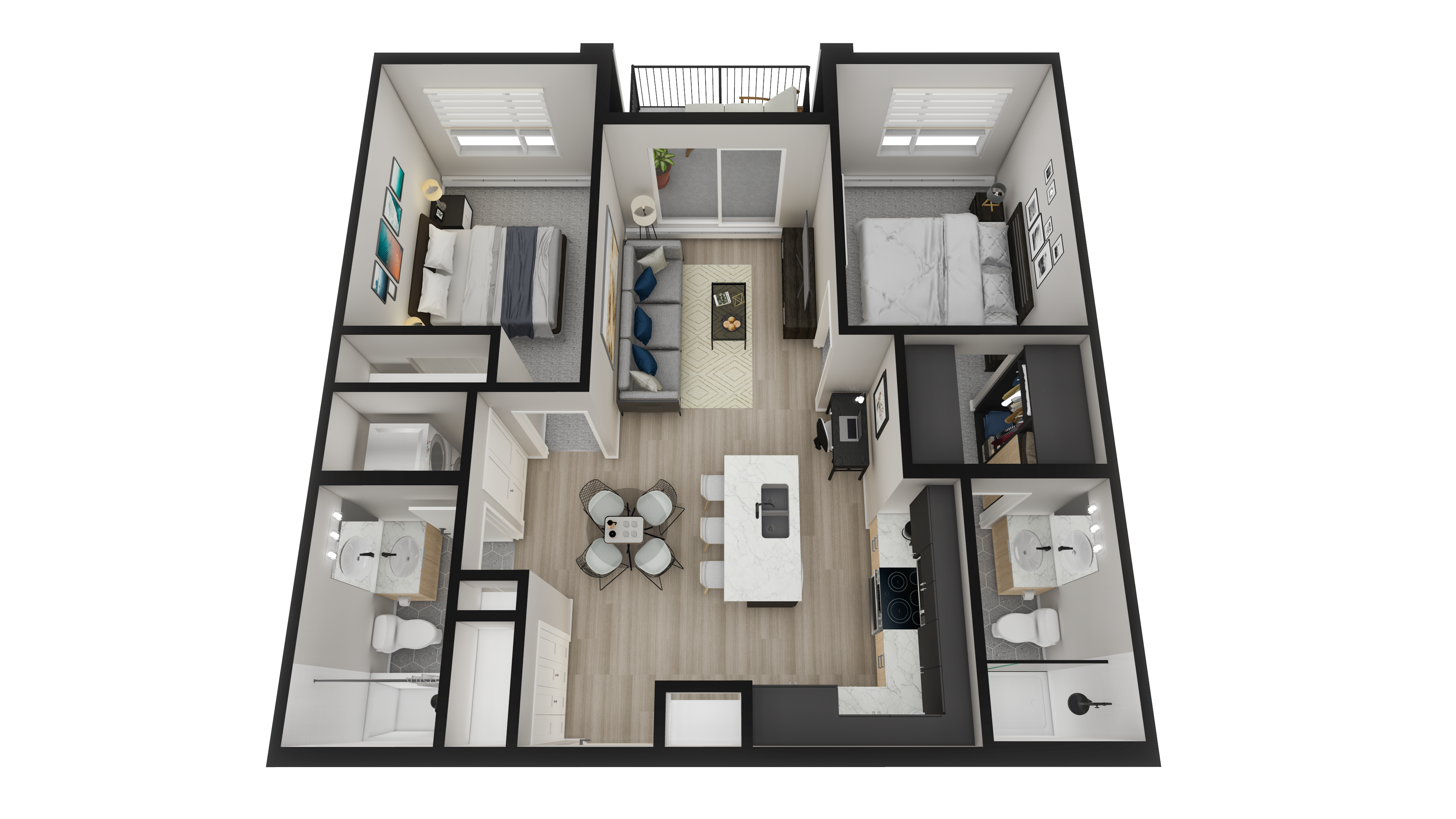 Castello 2 Bed + 2 Bath 3D unit view